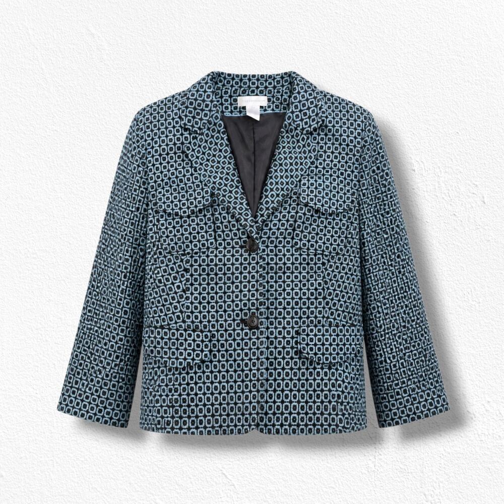 Worthington Blue Brown Geometric Textured Blazer Jacket Plus Size Size 18